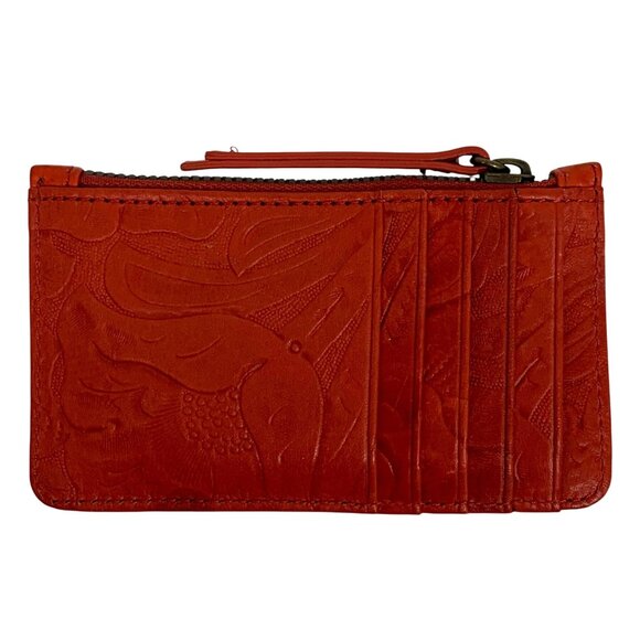 American Leather Co Portland Card Wallet Red Embossed Floral Leather EUC - Picture 5 of 7